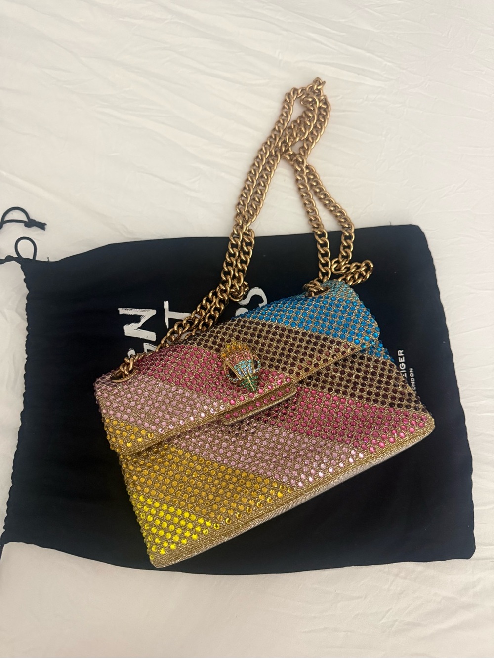Kurt Geiger Crystal Embellished Multicolor Chain Shoulder Bag